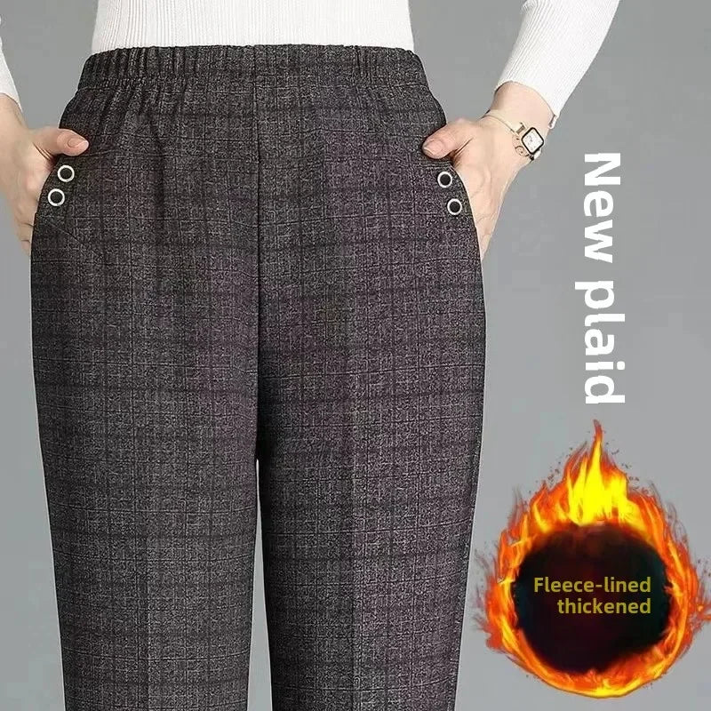 Thickened Fleece-Lined High-Waisted Casual Pants