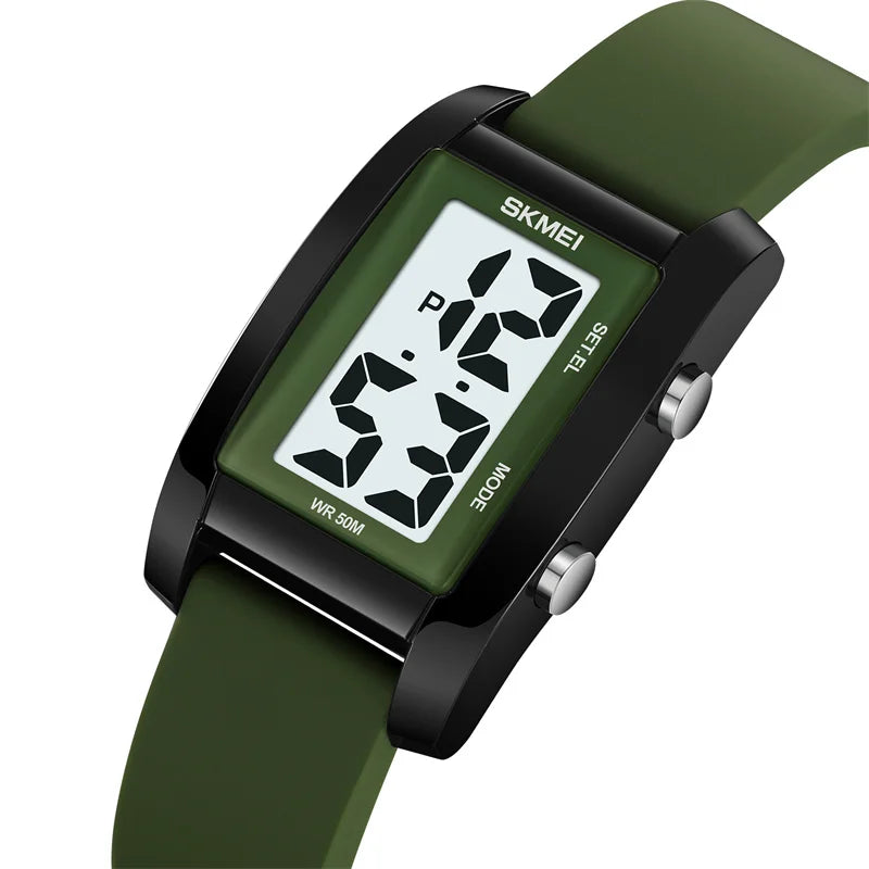 Digital with Date Week Display Silicone Strap LED Light Waterproof Wristwatch