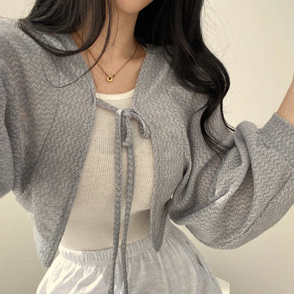 Thin White Cardigan Korean Sleeve Short Top