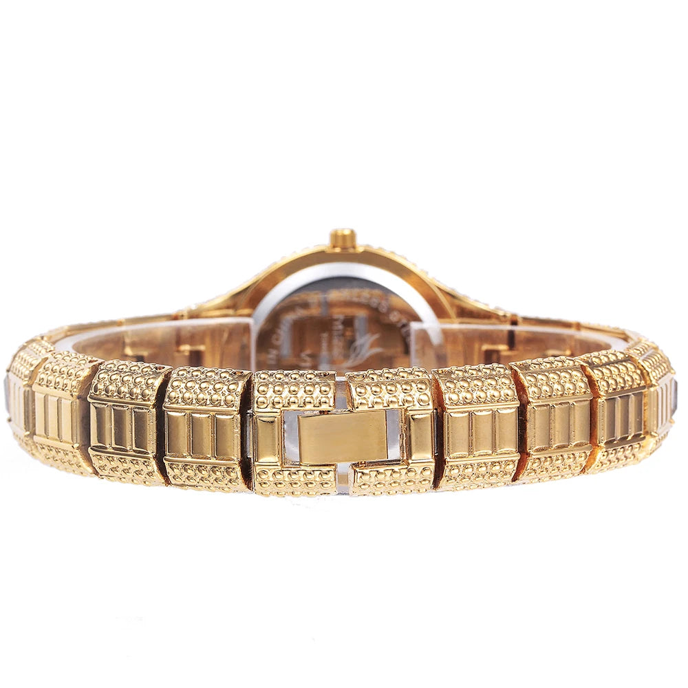 Baguette Diamond Luxury Gold Wristwatch Shockproof Waterproof Small Watch