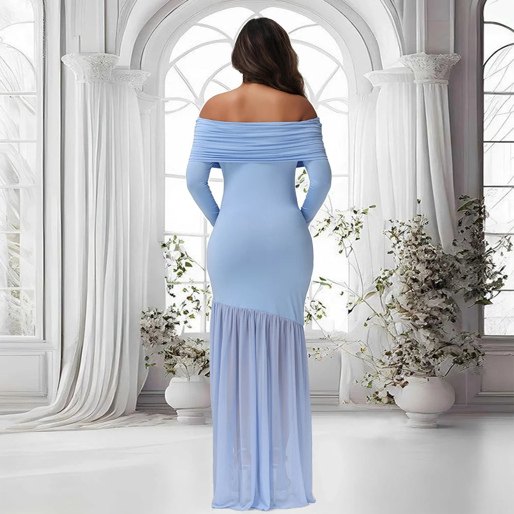 Maternity Off-Shoulder Slits Fishtail Hem For Pregnant