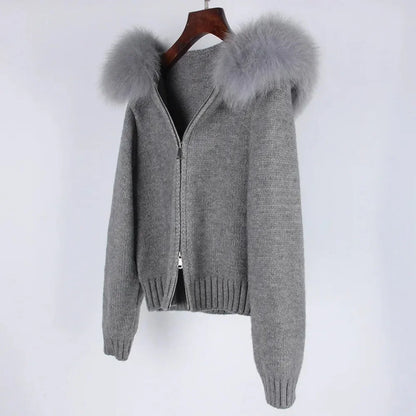Hooded Real Fox Fur Collar Jacket