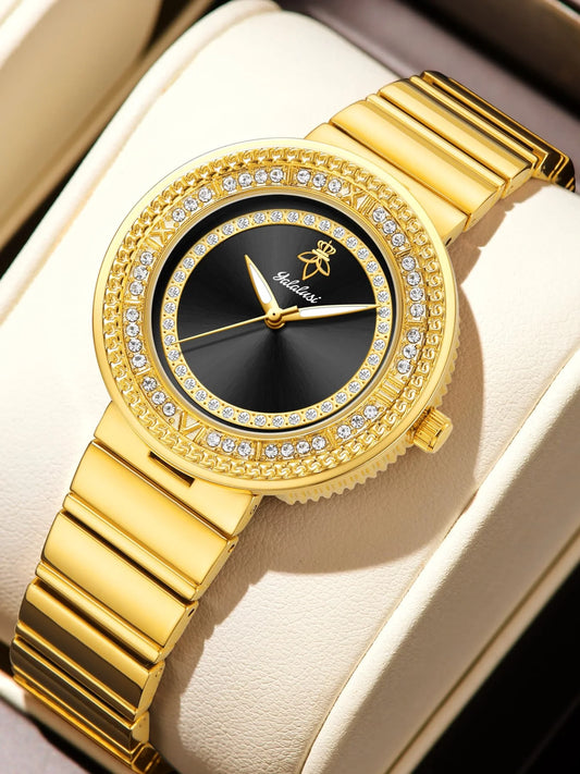 Elegant  Rhinestones Round Metal Strap Watch