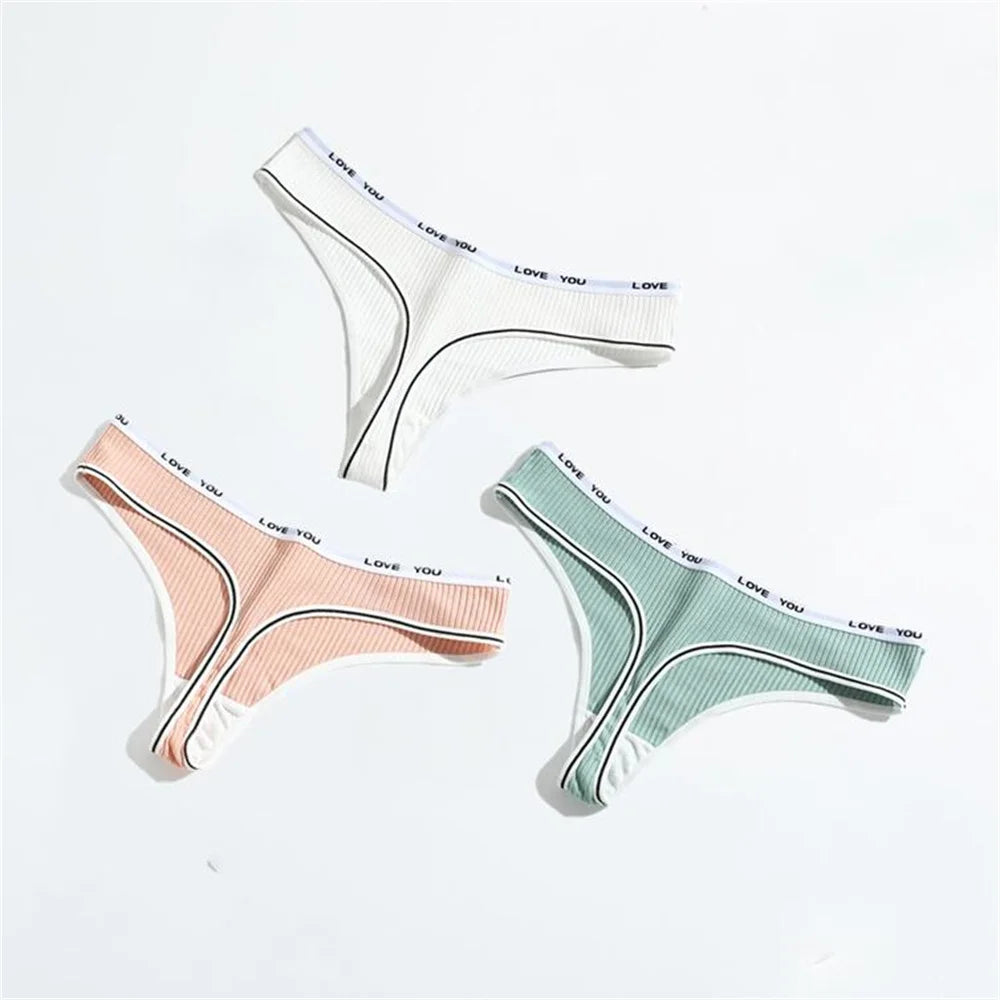 3pcs Ribbed Cotton G String Lingerie