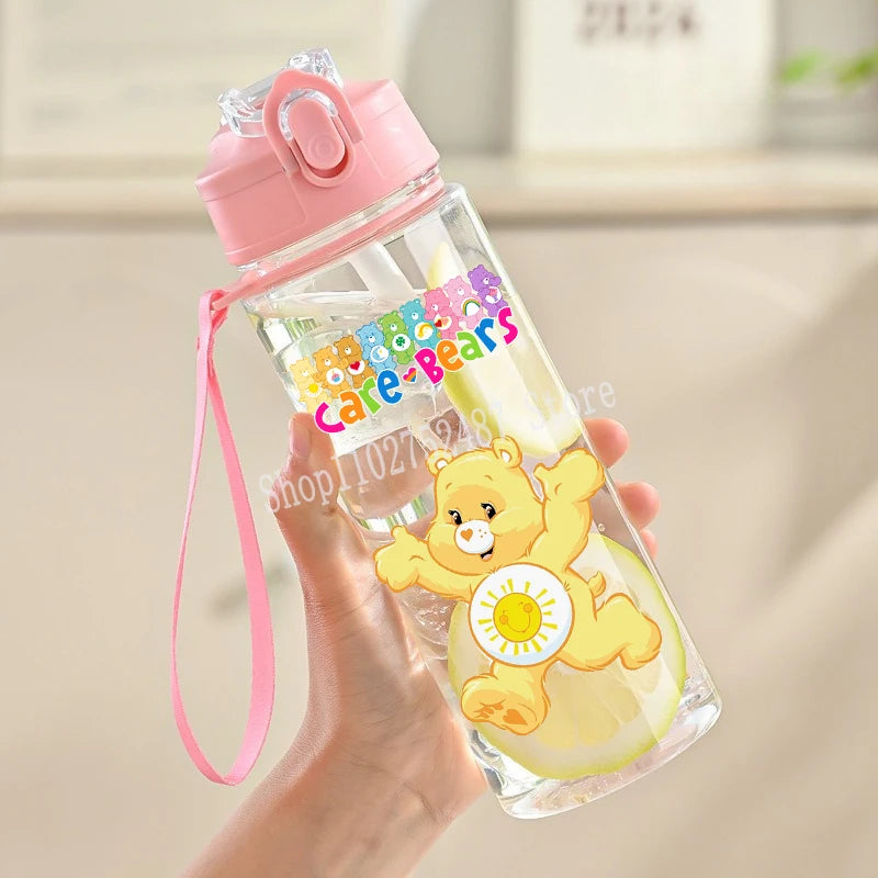 900ml Care Bears Cute Water Bottle with Straw Girls School Plastic Cup