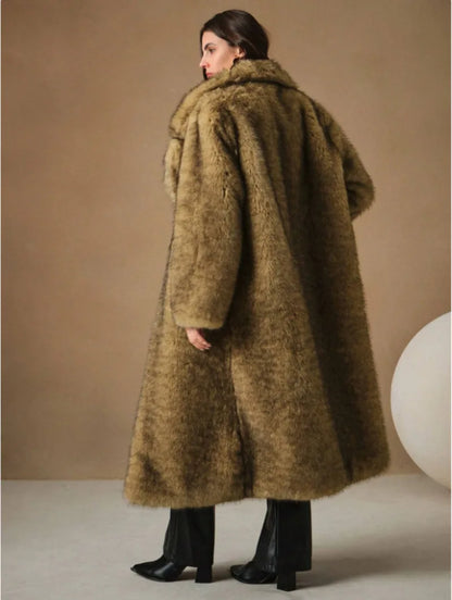 Winter Eco Faux Fur Gradient Fluffy Long Artificial Fur Coat