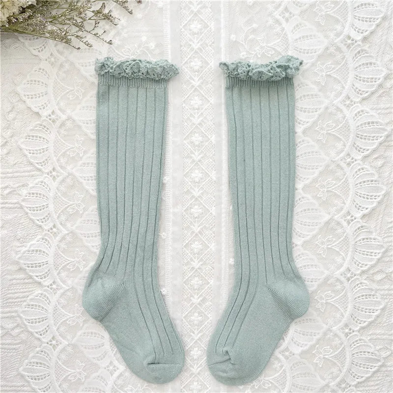 Ruffle Knee High Socks Baby Girls Toddlers Long Soft Cotton Sock 0-8Years