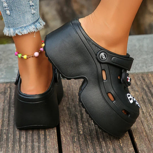 Chunky Platform Clogs Garden Slippers Hollow Out Thick Bottom Slip Beach