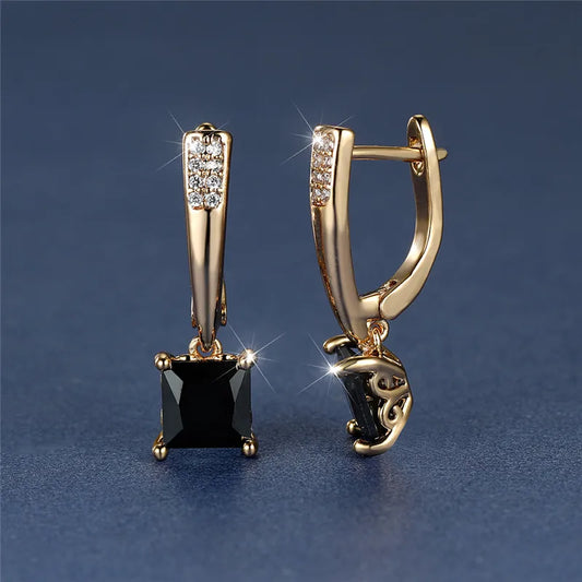 Geometric Crystal Antique Black Zircon Square Stone Earrings