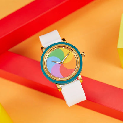 Rainbow rotating dial silicone strap watch