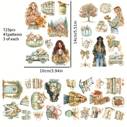 117pcs-144pcs Autumn Theme Stickers for Gift Wrapping Decor
