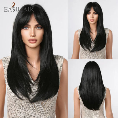 Dark Brown Black Synthetic Wigs