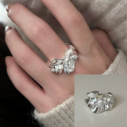 925 Sterling Silver Retro Hollow Wave Punk Hiphop Bohemia Rings