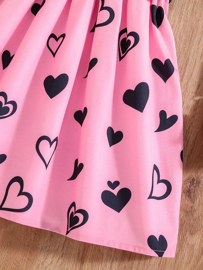 Cat Print Flutter Sleeve Short-Sleeve Patchwork Dress