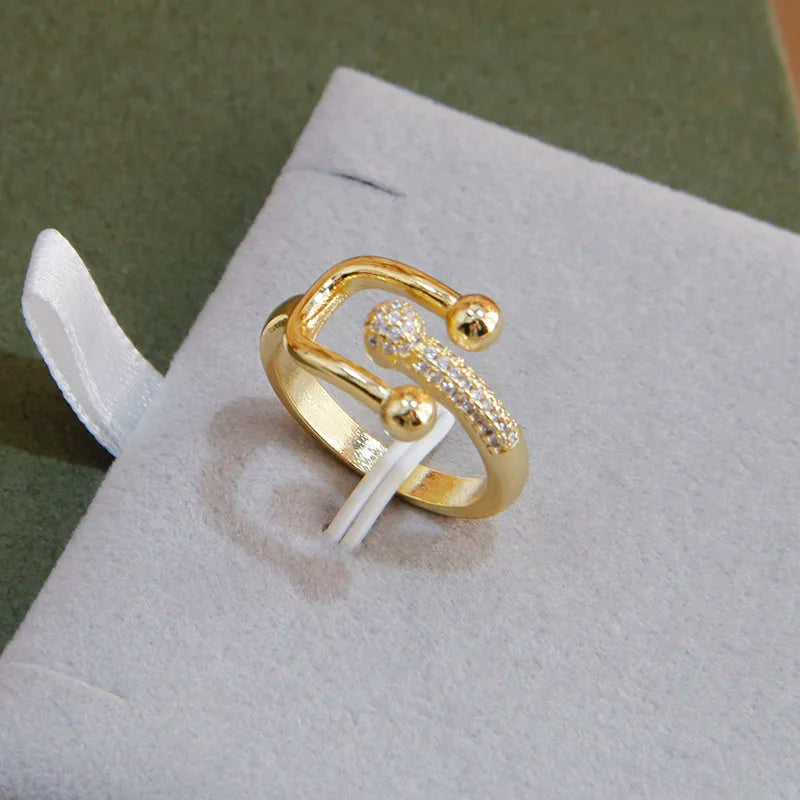 Sight Crystal Letter U Adjustable Zircon Rings