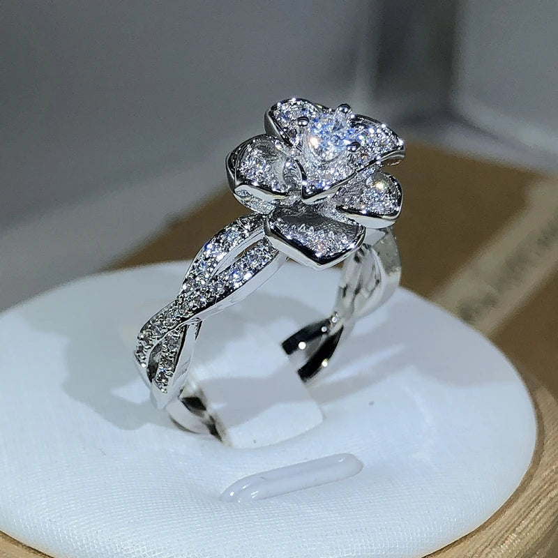 DANA 925 Silver Rose White Zircon Ring
