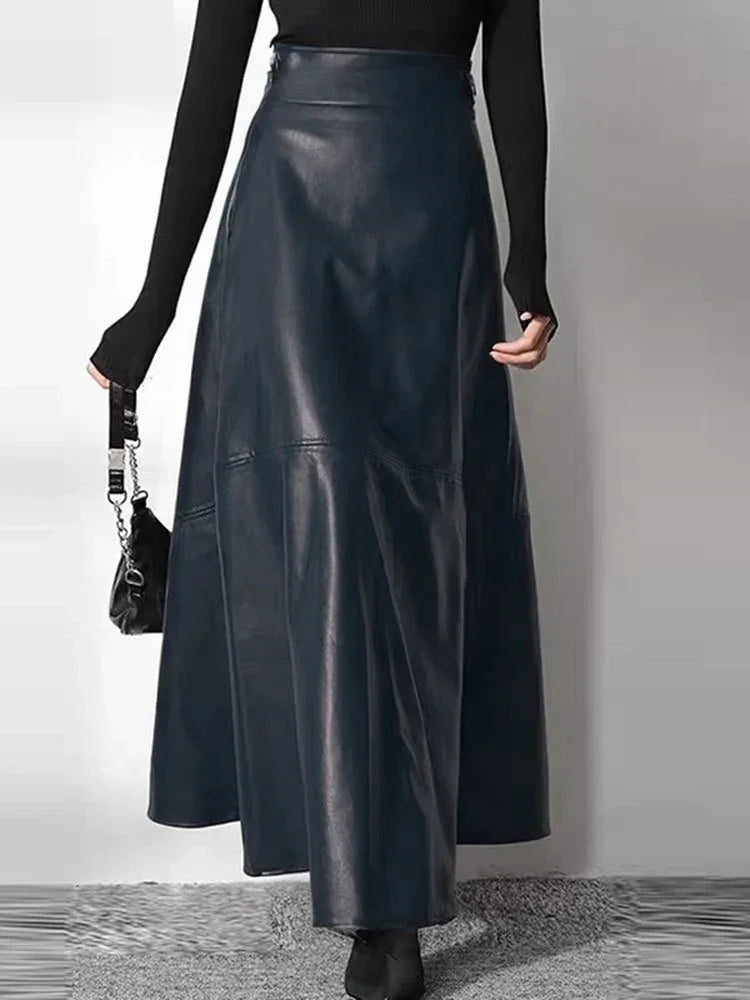 Leather Maxi Long High Waist Skirt