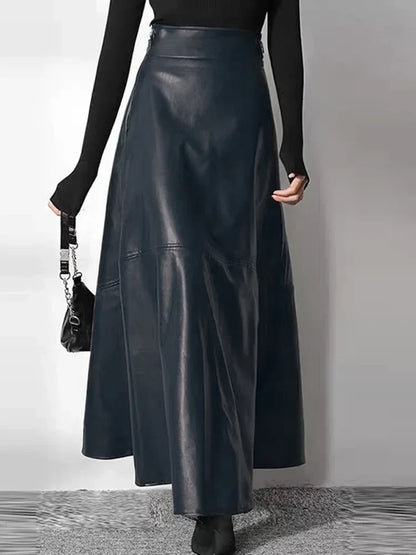 Leather Maxi Long High Waist Skirt