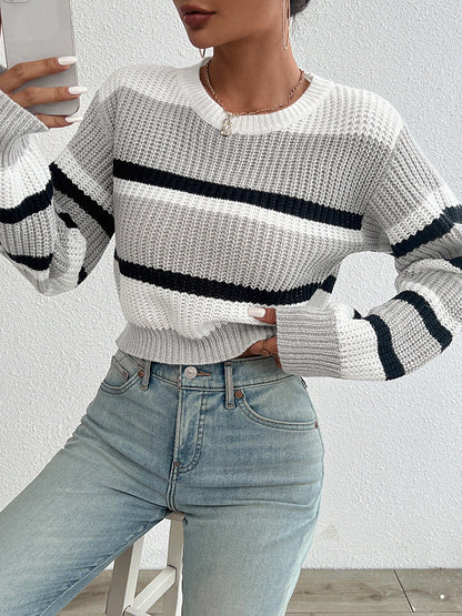 Loose drop shoulder round neck sweater