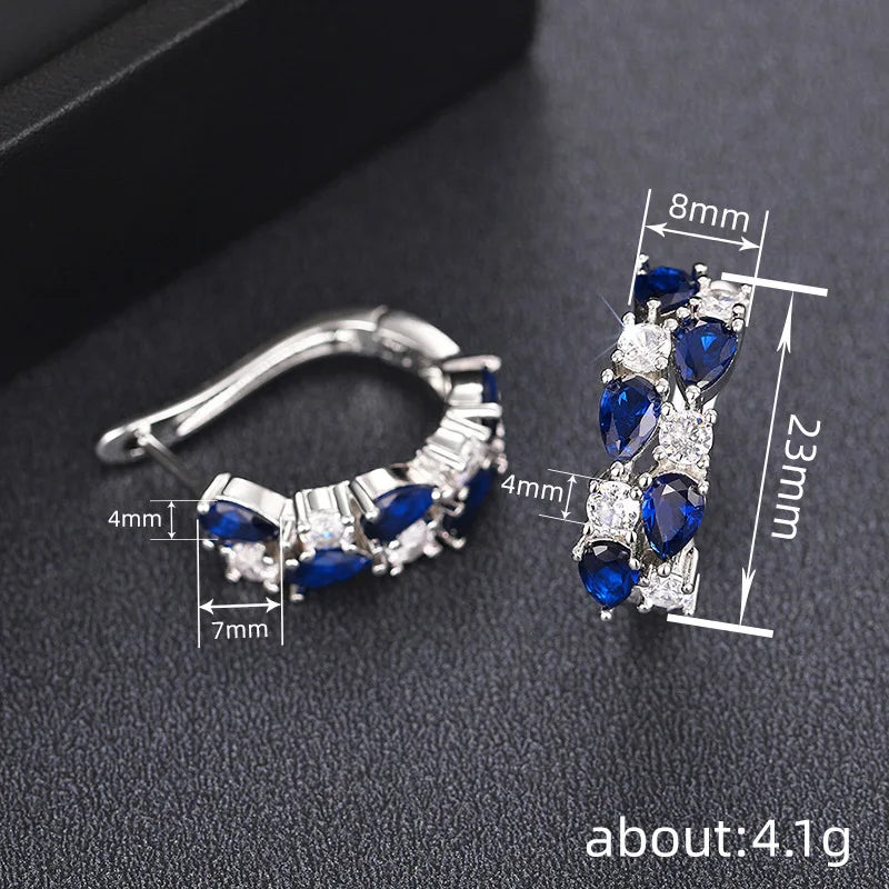 Huitan Luxury Hoop Waterdrop Blue/Green Cubic Zirconia Earrings