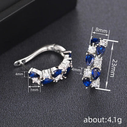 Huitan Luxury Hoop Waterdrop Blue/Green Cubic Zirconia Earrings