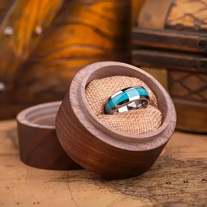 Inlay Blue Turquoise 8MM Stainless Steel Rings