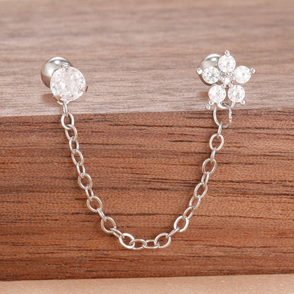 Stainless Steel Gold Color Chain Dangle Drop Zirconia Earrings