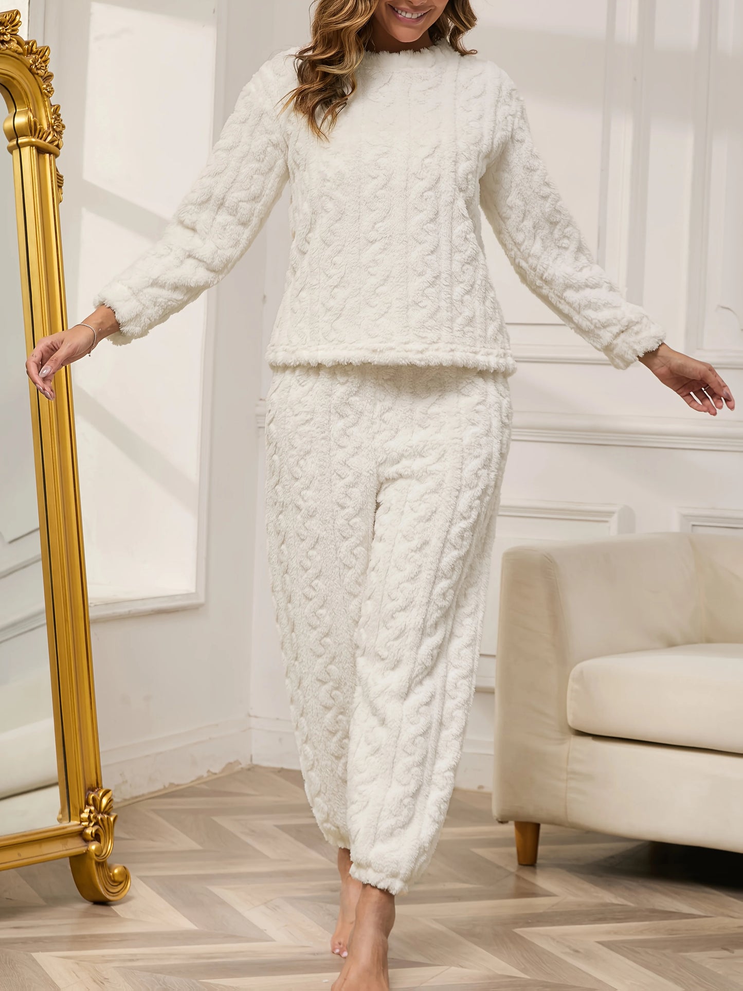 Winter Warm  Flannel Long Sleeve Pajamas Set