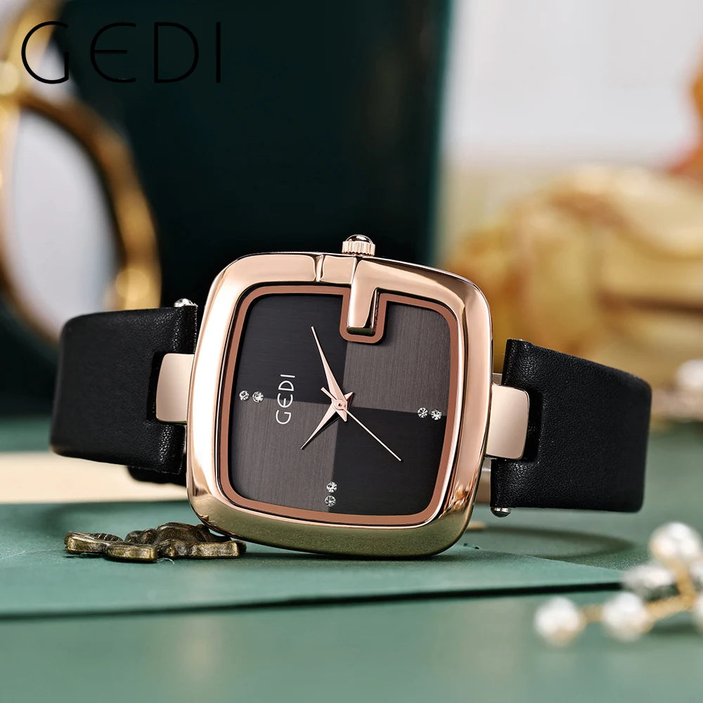 Square Minimalist Waterproof Quartz Leather Casual Wrist Watches