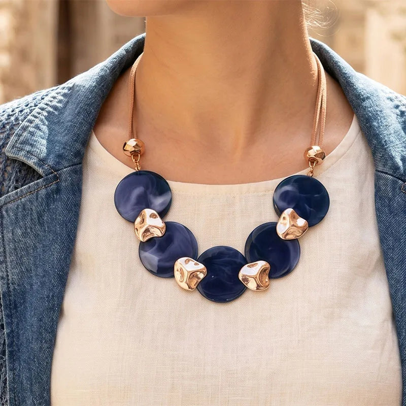 Bohemian Statement Acrylic Circular Pendants Necklace