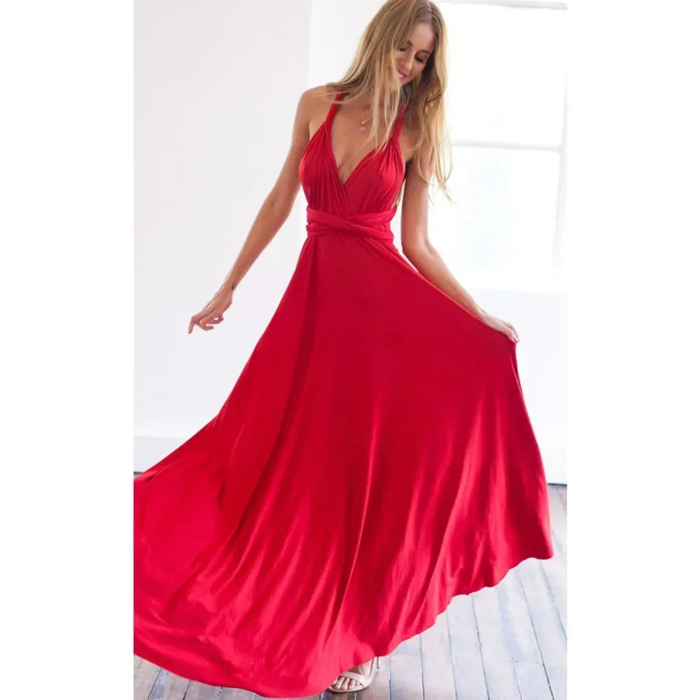 Multi-worn V-neck Vestidos De Fiesta Long Sexy Maxi Dress