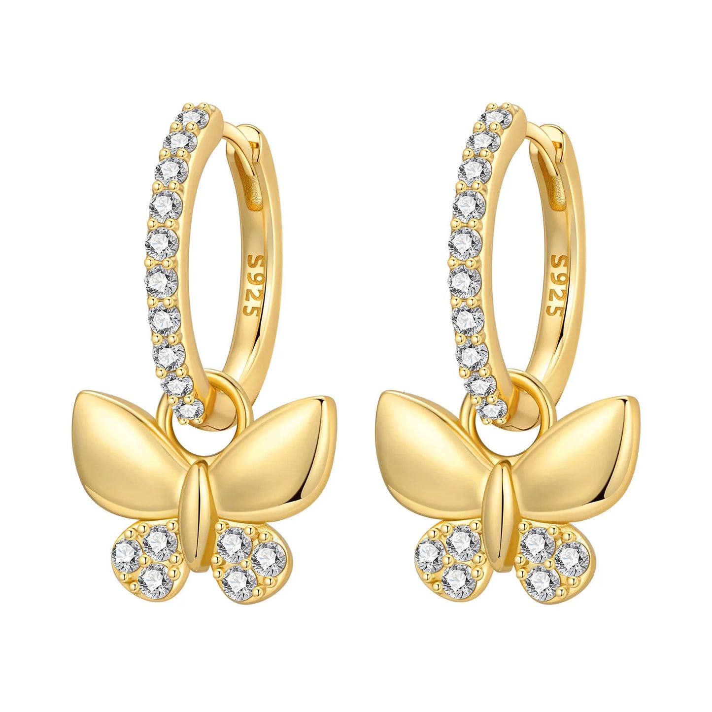 S925 Sterling Silver Zircon 18K Gold Lining Vintage Hoop Earrings