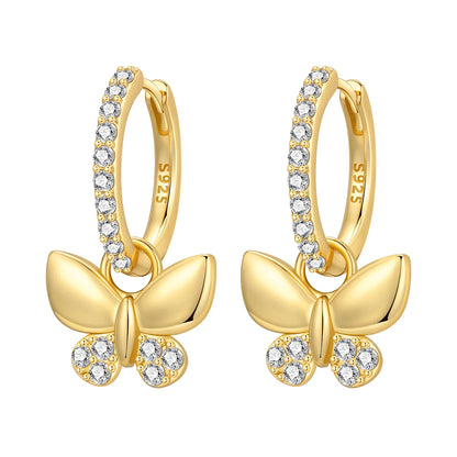 S925 Sterling Silver Zircon 18K Gold Lining Vintage Hoop Earrings