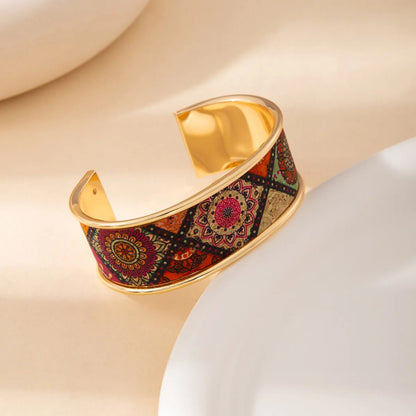 Graffiti Art Adjustable Bangle Gold Stainless Steel Bracelet