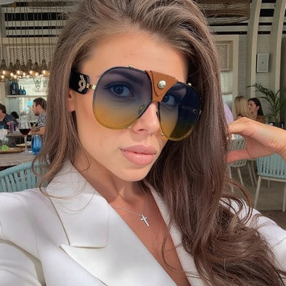 Vintage Oversized Steampunk Pilot Oval Sunglasses