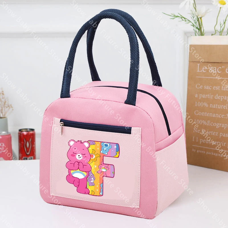 Care Bears Lunch Bag Thermal Cooler Cute Cartoon Letter A-Z Lunch Box Large Capacity