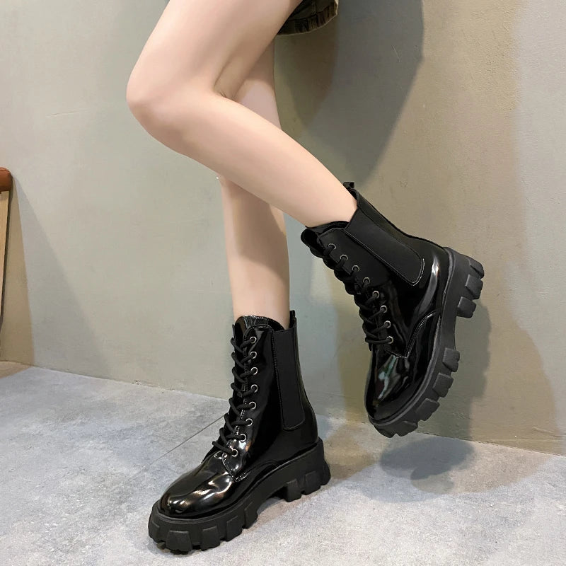 Thick Sole Thick Heel Large Size Black Platform Sole Small Short Boots