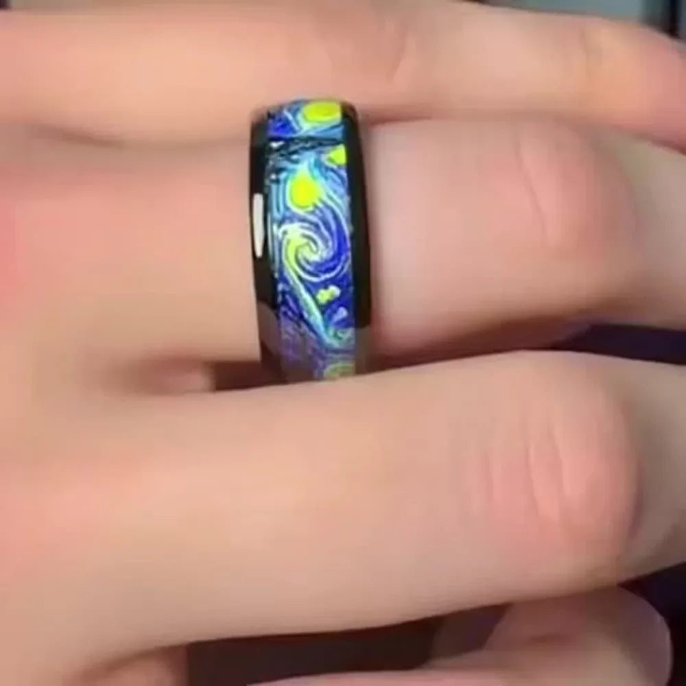 Unique Starry Night Pattern Unisex Rings