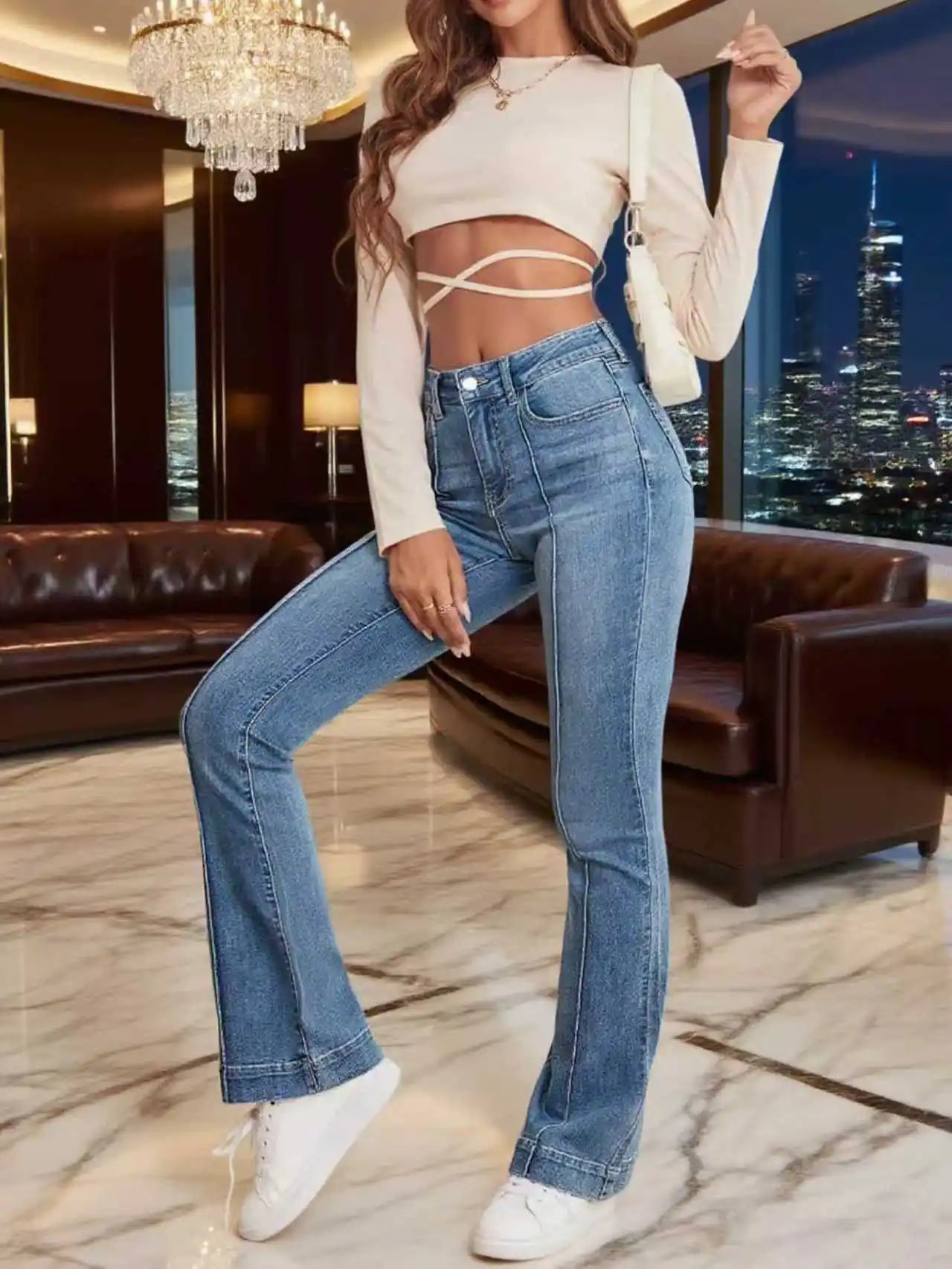 Gray Stretch Flared Slimming pants Jeans