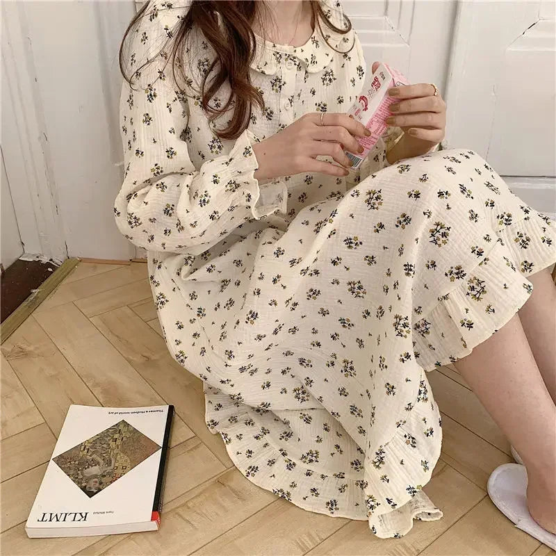 Heart Print Nightgown Sleepwear Night Dress