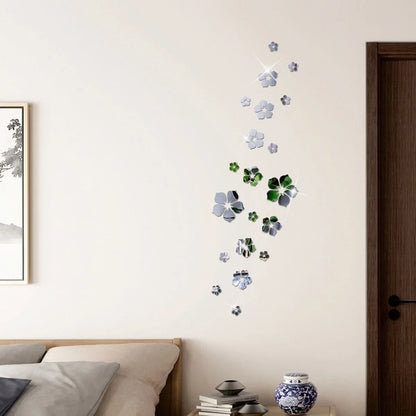 18Pcs 3D Flower Mirror Wall Stickers Home Decoration