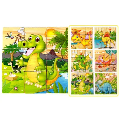 3D cube Wooden puzzle nine pieces six-sided wooden block tray