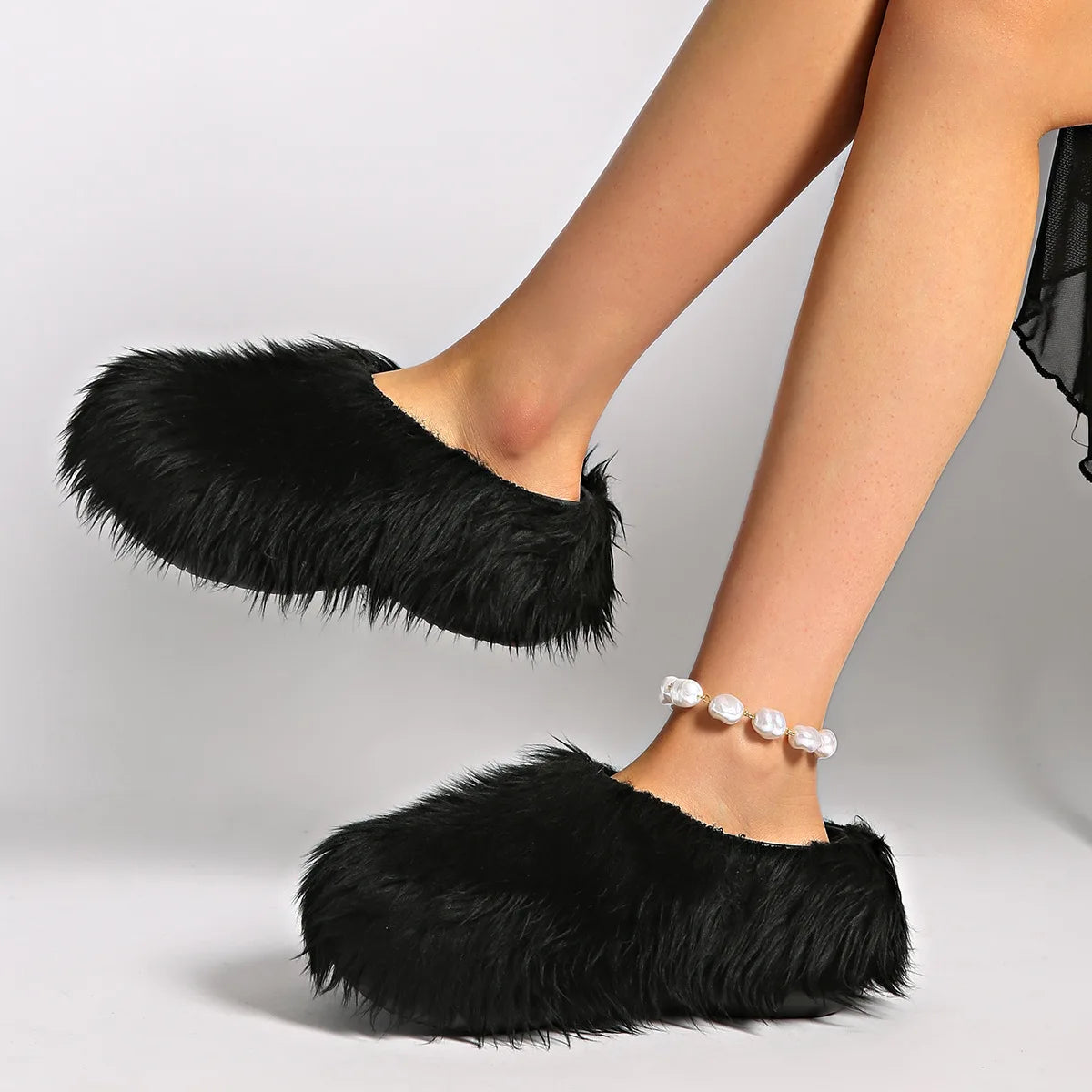 Faux Fur Platform Thick Sole Slippers