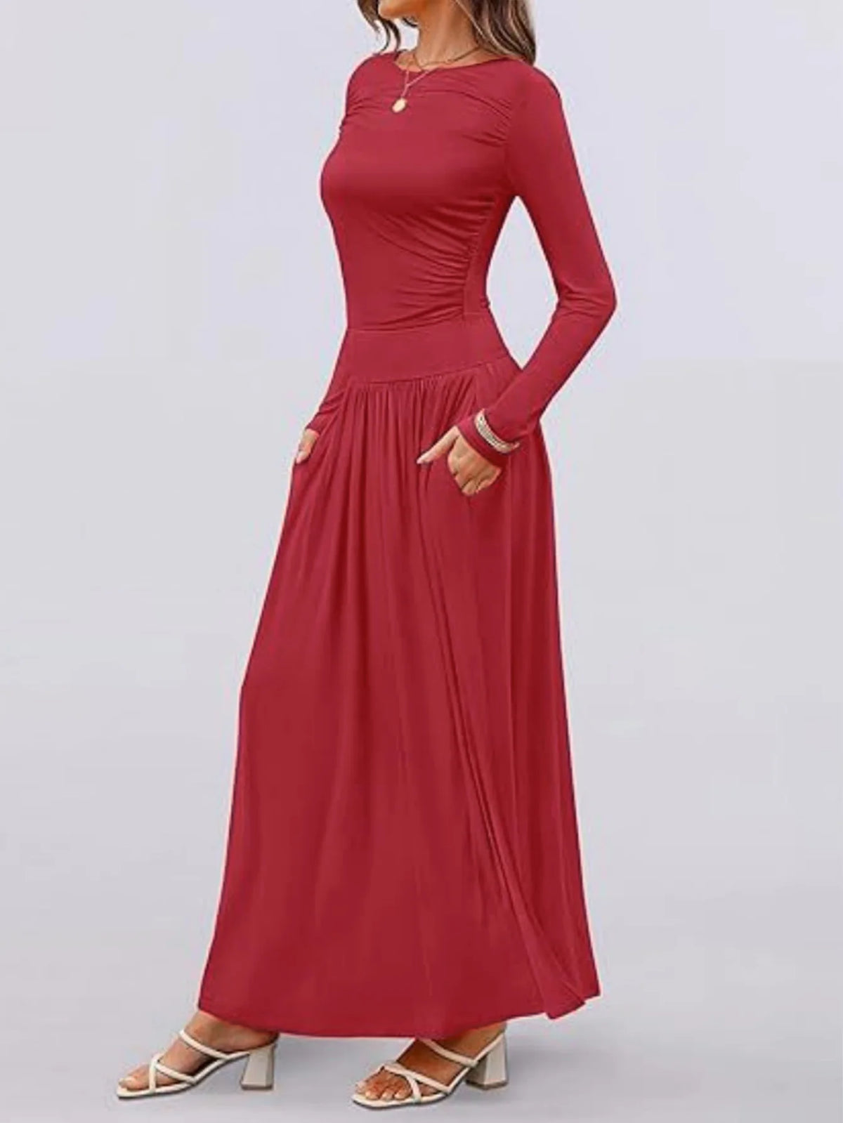 Long Sleeve Maxi Fit Ruched Casual Wear Dress