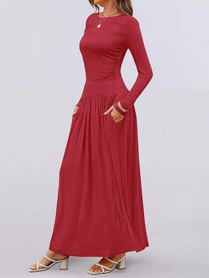 Long Sleeve Maxi Fit Ruched Casual Wear Dress