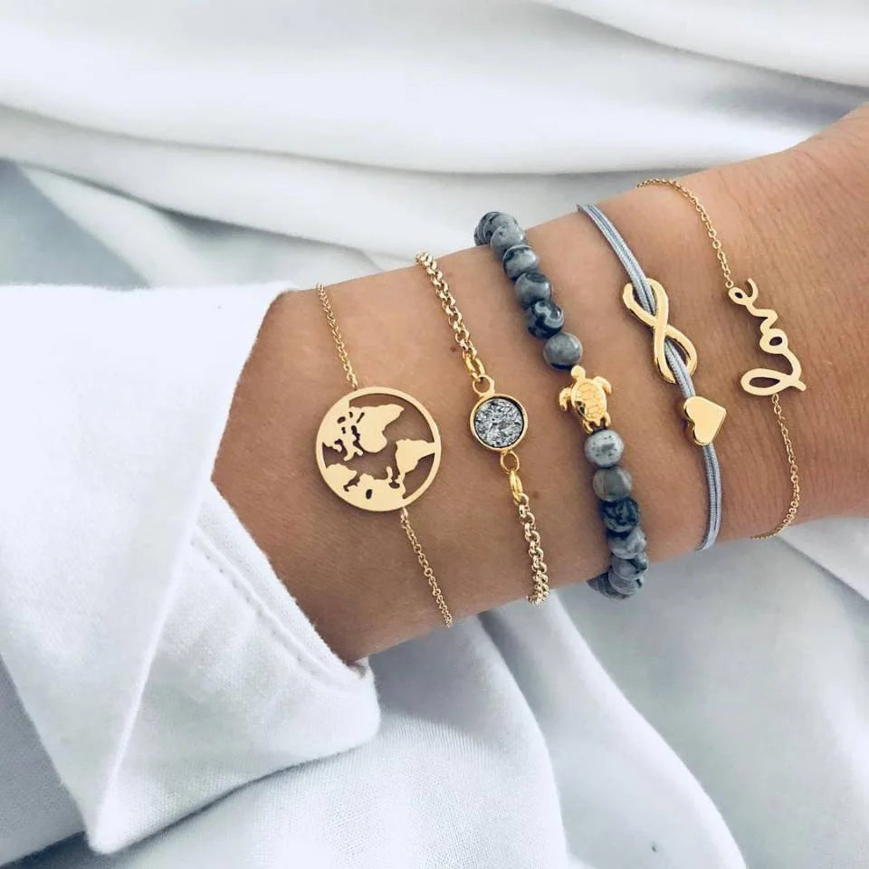 4pcs Punk Curb Cuban Chain Bracelets Set