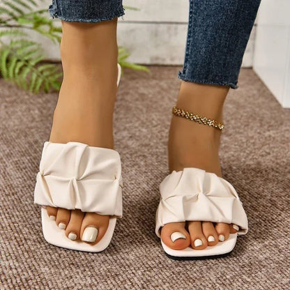 Square Head Flat Korean Style Slippers