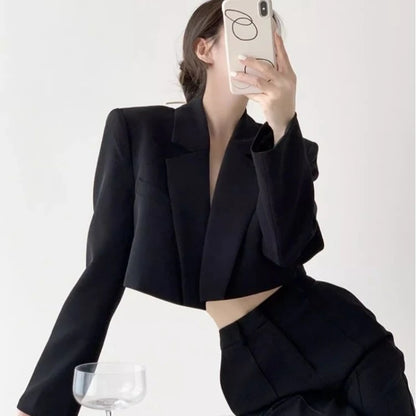 Short Blazer Elegant Solid Long Sleeve Open Front Coats