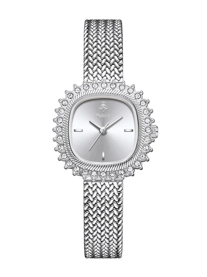 Luxury Sunflower Patterned Bezel Square Quartz Movement Watch