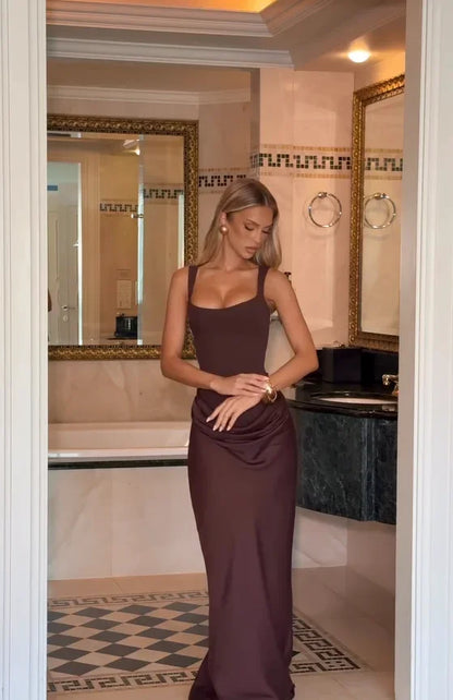 Sling Square Neck Sleeveless Off-shoulder Slim Dress